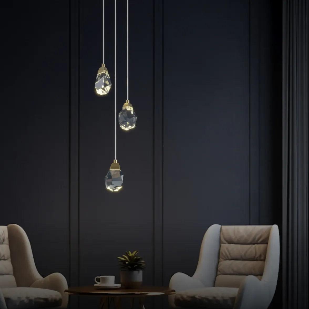Elegant Water Drop Glass Gold Pendant Light - Modern Crystal Chandelier for Dining Room, Bedroom & Living Room Decor