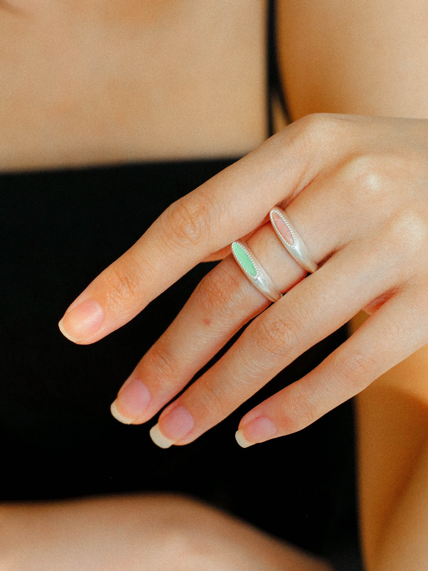 Matte Sterling Silver Pink Rhodochrosite Band Ring - Dainty Semi-Precious Stone Jewelry for Women - Perfect for Everyday Wear, Gift Giving & Special Occasions