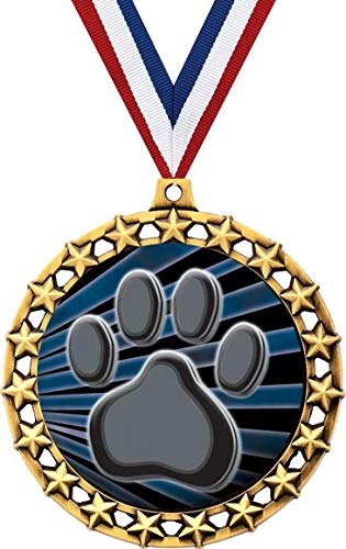 Galaxy Star Mascot Paw Print Medals - 2.5 Inch Custom Pet & School Pride Award Medals for Dog Shows, Sports Events & Student Achievements