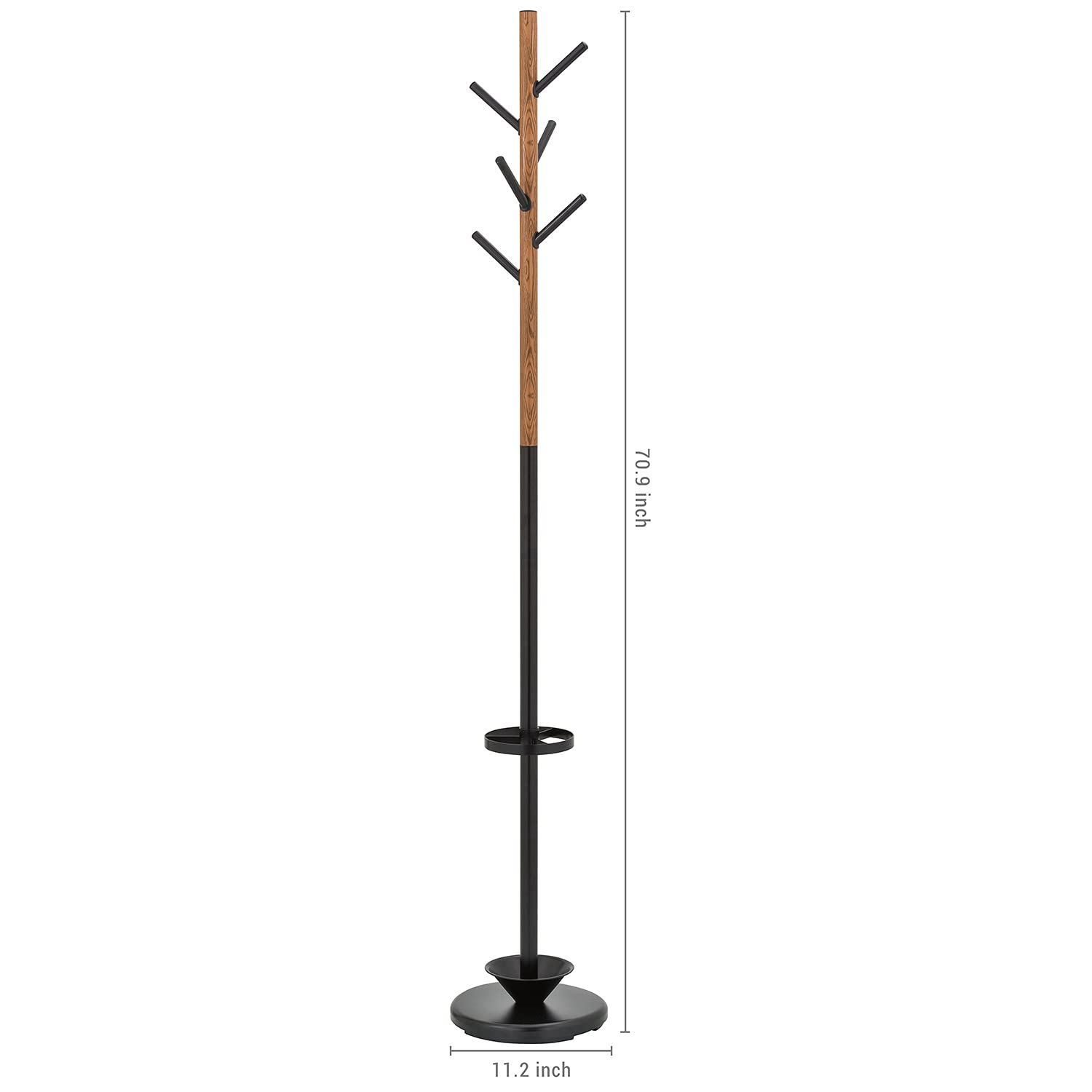 MyGift Freestanding Metal Coat Rack with 6 Wooden Hooks - Sturdy Entryway Organizer for Jackets, Hats & Umbrellas - Perfect for Hallway, Foyer or Mudroom Storage