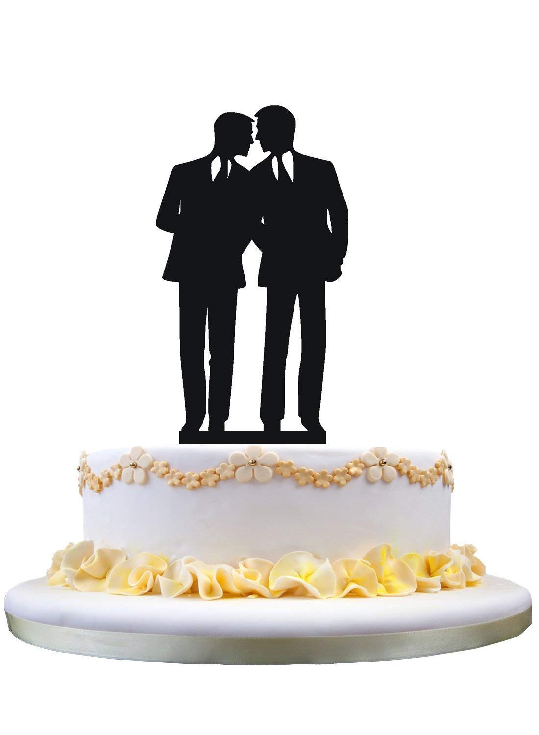 Gay Wedding Cake Topper - Black Acrylic Silhouette Groom & Groom Cake Decor for Same-Sex Weddings, Anniversary Celebrations & LGBTQ+ Party Decorations