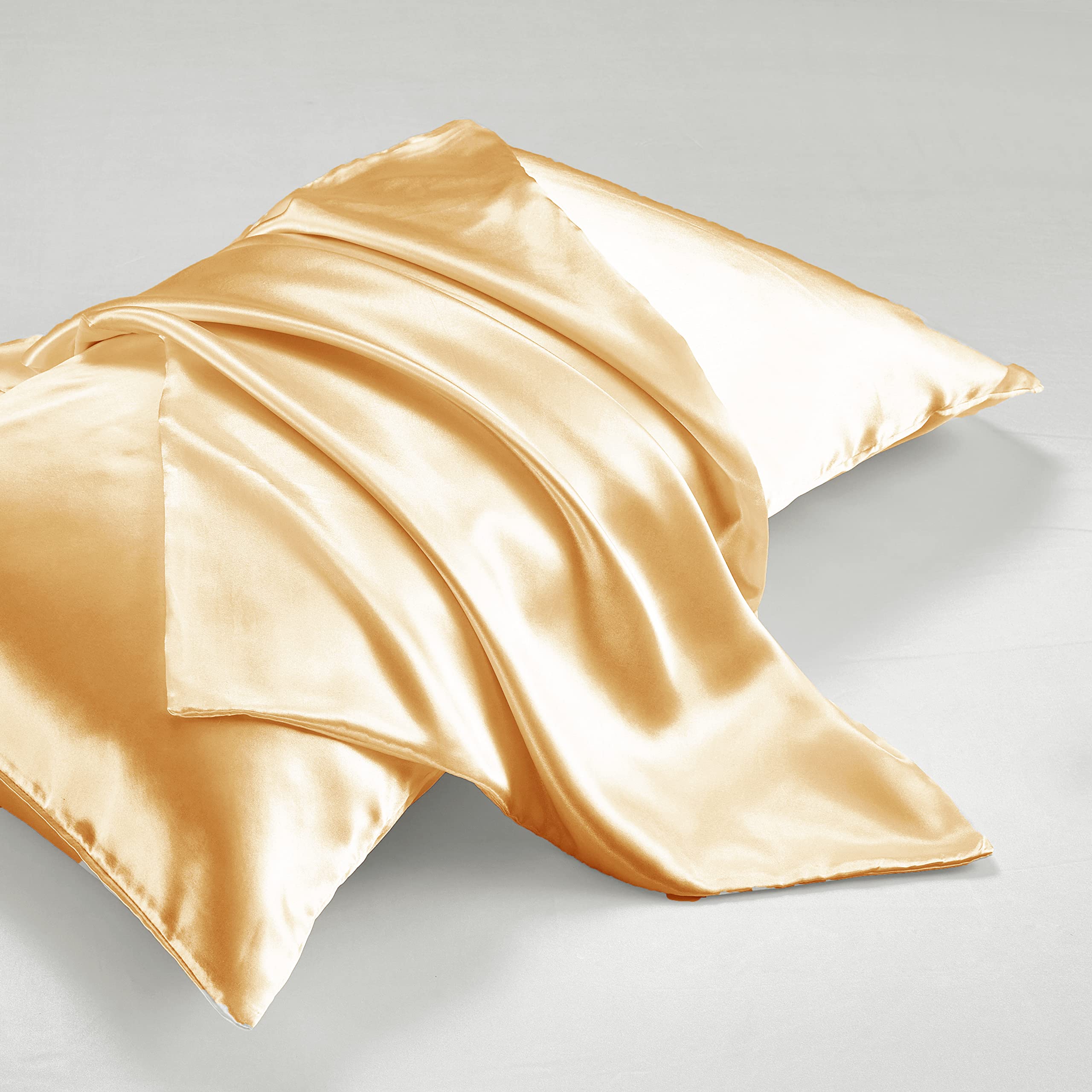 5Pcs Gold Silky Satin Sheets Set - Full Size Luxury Bedding with 1 Flat Sheet, 1 Deep Pocket Fitted Sheet & 3 Envelope Closure Pillowcases - Soft & Elegant for Master Bedroom, Guest Room or Special Occasions