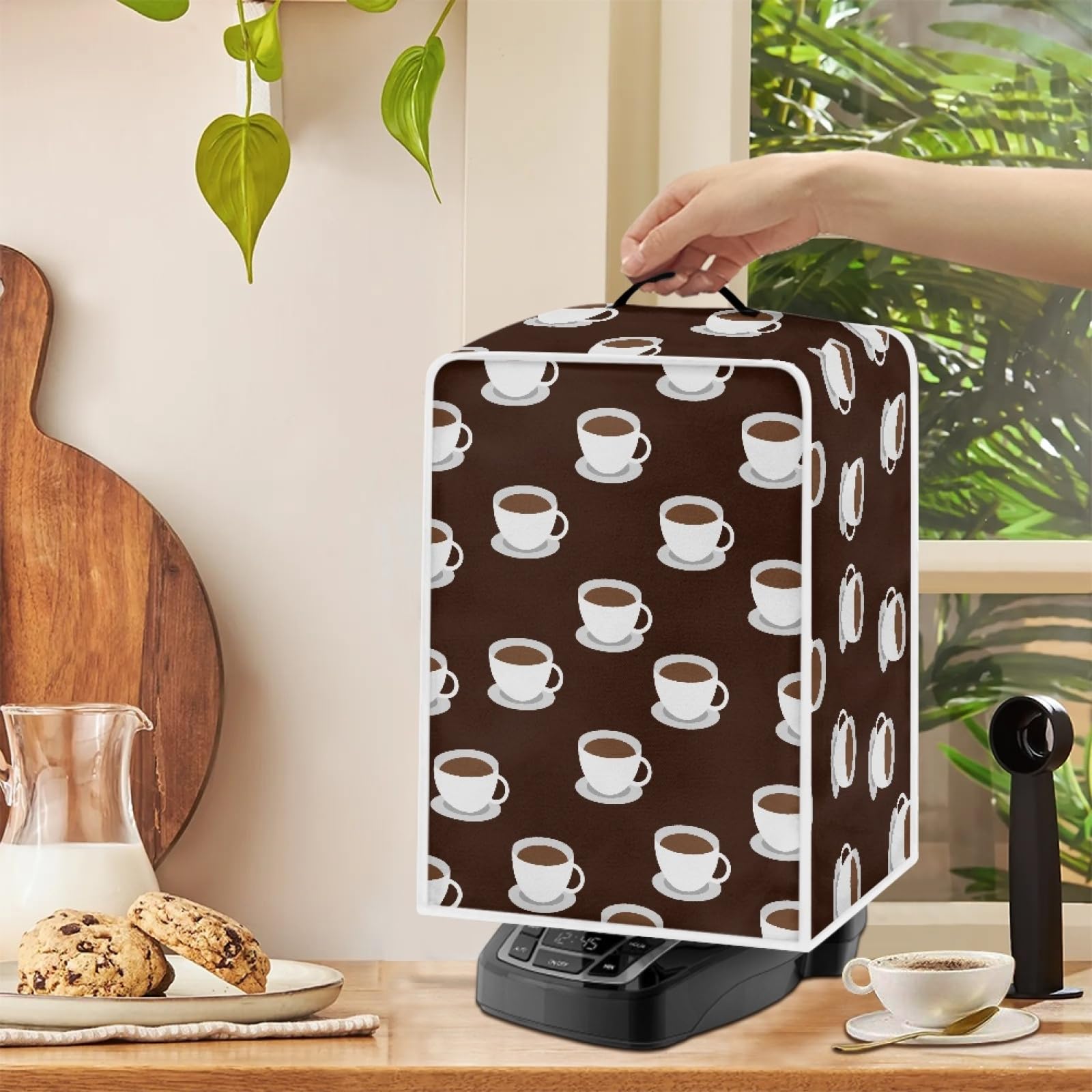 GLENLCWE Coffee Maker Dust Cover - Foldable, Washable Polyester Protective Cover for Kitchen Small Appliances | Coffee Cup Print Design | Perfect for Keurig, Nespresso & Drip Coffee Machines