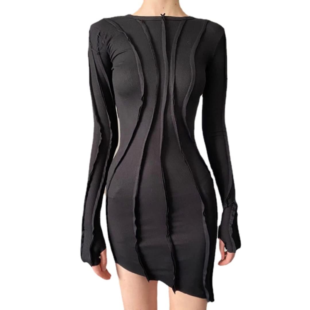 PDXNYXX Women's Long Sleeve Bodycon Dress - Sexy Y2K Style Slim Fit Party Dress for Night Out, Clubwear, Date Night & Special Occasions