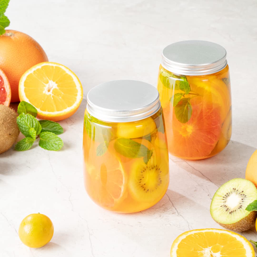 Restaurantware Bottle Tek 17oz Juice Bottles - 100 Pack Clear Empty Plastic Bottles with Aluminum Lids | Disposable Containers for Juicing, Tea, Smoothies, Cocktails & Beverage Storage | Perfect for Restaurants, Cafes & Home Use