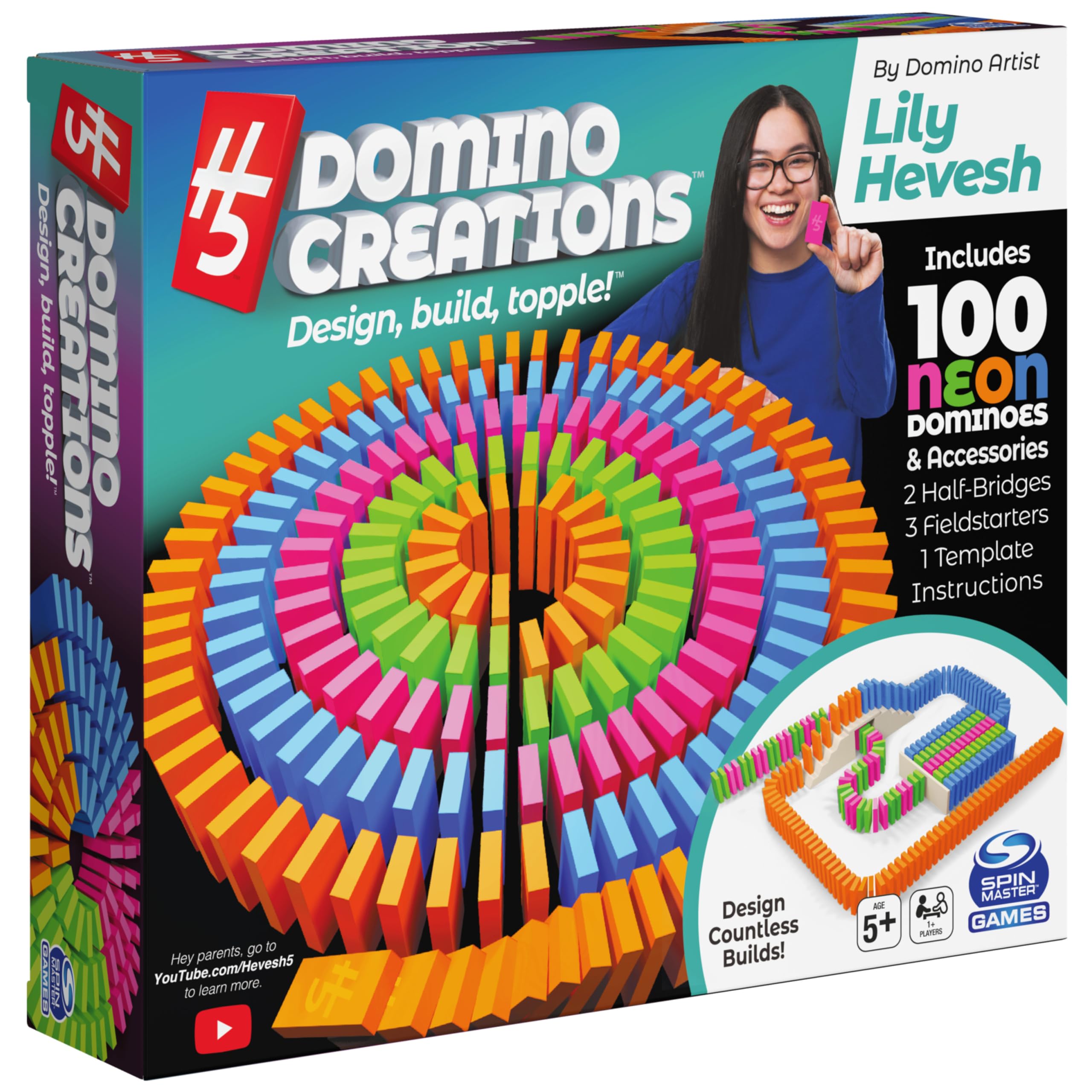 Spin Master Games Lily Hevesh H5 Domino Creations 100-Piece Neon Dominoes Set - STEM Building Toys for Kids & Family, Educational Stacking Game for Ages 5+ (1+ Players) - Perfect for Birthday Gifts, Classroom Activities & Family Game Night