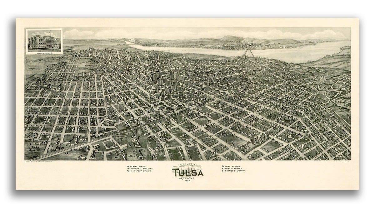 Vintage 1918 Tulsa Oklahoma Historic Panoramic Town Map Magnet - 5
