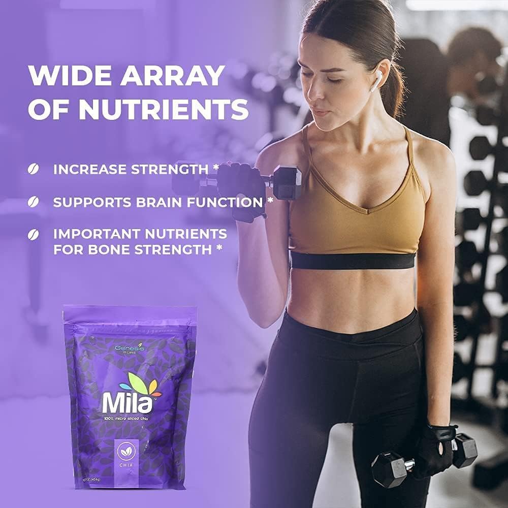 Organic Pure Mila Chia Seeds 16oz Pack - High in Omega-3 & Fiber | Micro-Sliced for Better Absorption | Vegan, Gluten-Free Superfood | Perfect for Smoothies, Baking & Healthy Meals | Breakfast, Snacks & Weight Loss Aid