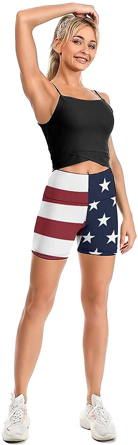 Women's High Waisted Yoga Shorts - Patriotic USA Flag 4th of July Cross Waist Workout Biker Running Athletic Shorts | Perfect for Yoga, Gym, Running & Outdoor Sports