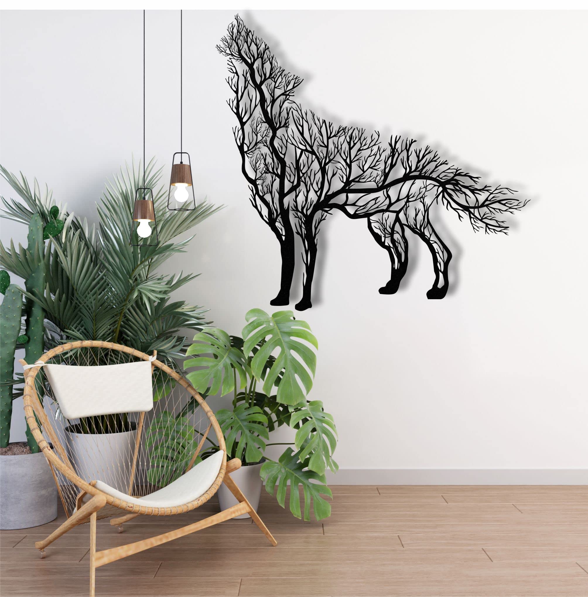Tree Wolf Metal Wall Art - Minimalist Line Art Decor for Home & Office (39