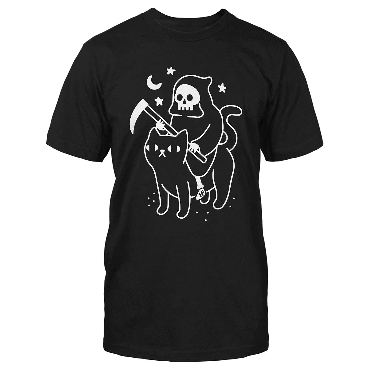 HYPERFAVOR Funny Cat T-Shirt - Death Rides A Black Cat Graphic Tee - Unisex Cat Lover Gift for Women & Men - Perfect for Halloween, Goth Fashion & Cat Enthusiast Outfits