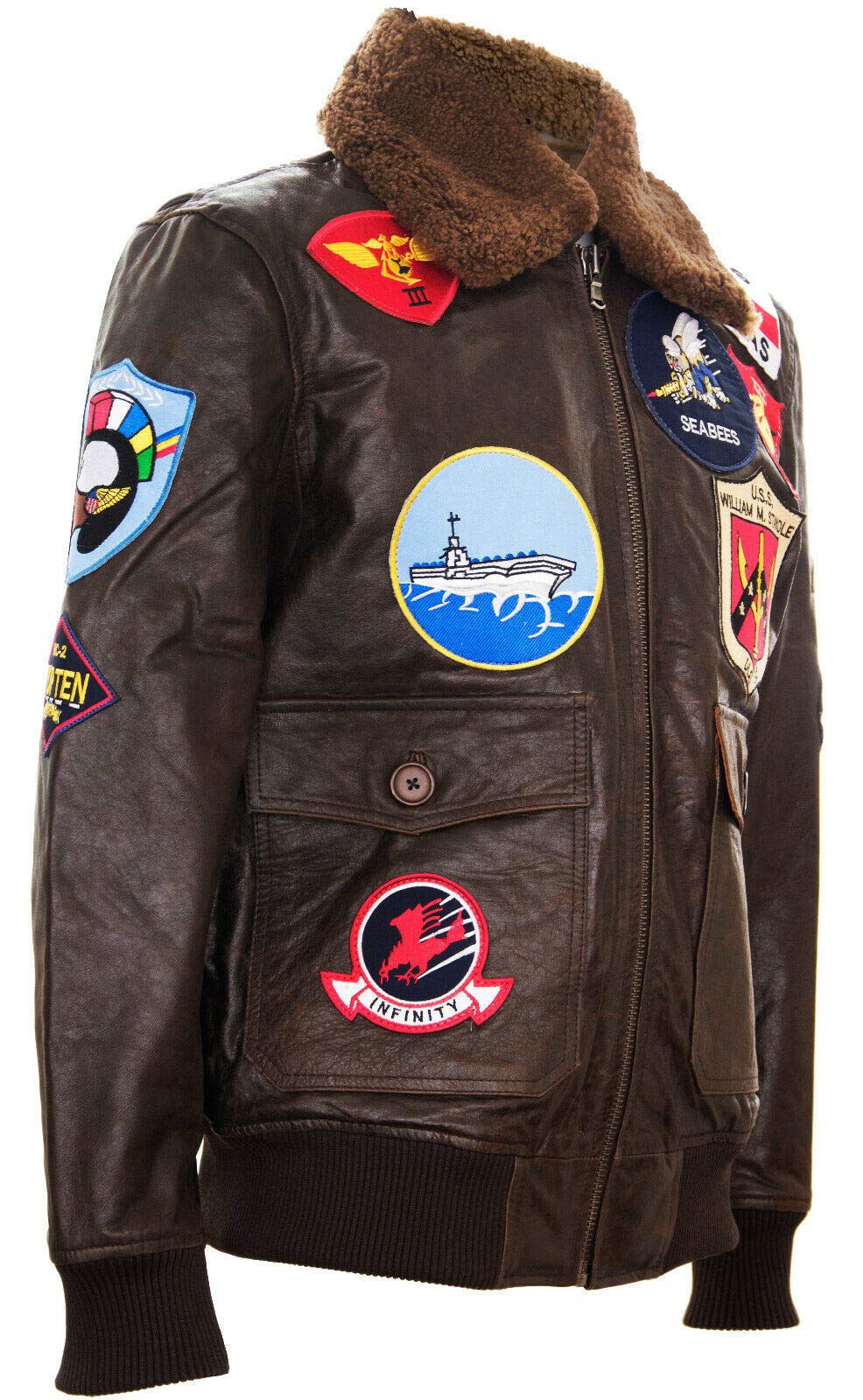 Men's Genuine Leather Bomber Jacket - Air Force A2 Flight Jacket with Sheepskin Collar & Military Patches | Warm Winter Coat for Aviation Enthusiasts & Outdoor Adventures