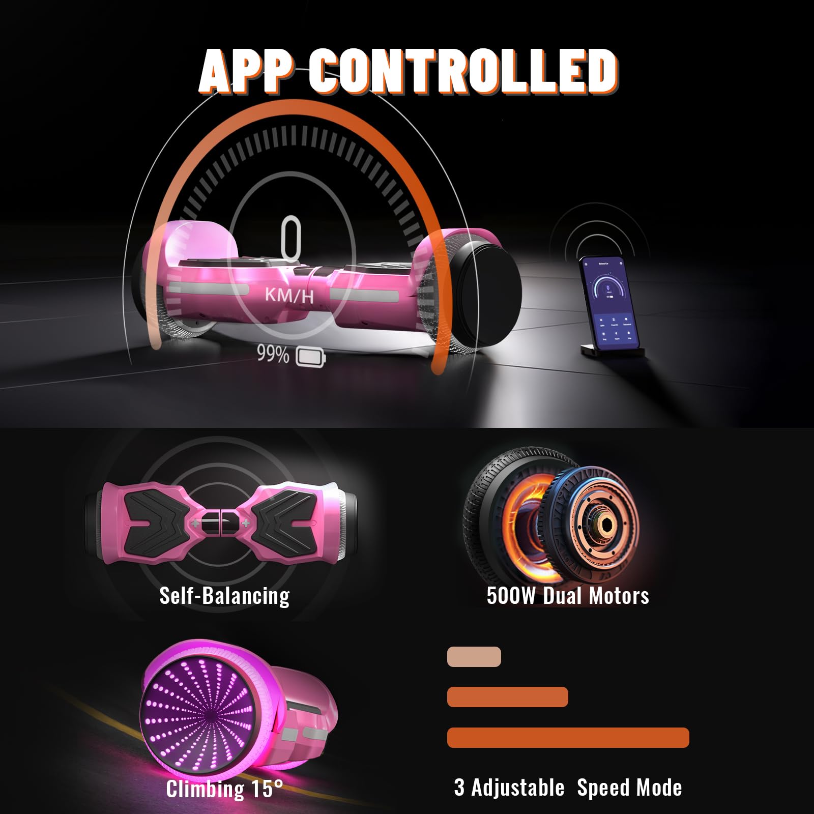 Electric Scooter with Colorful LED Light-Up Wheels, Bluetooth Speakers & App Control - Dual 250W Motors, 8.5 mph Speed & 8.5 Mile Range - Perfect for Commuting, Campus Travel & Fun Rides for Kids, Teens & Adults