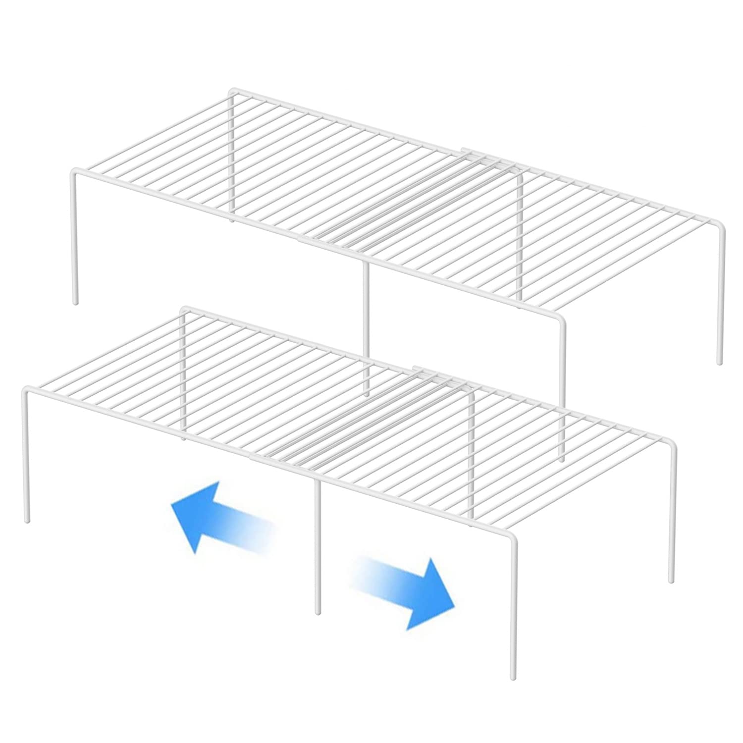 ARCCI Expandable Wire Shelf Rack Set of 2 - Adjustable Kitchen Cabinet Organizer, Plate Wire Shelf for Kitchen, Bathroom, Pantry, Closet, White