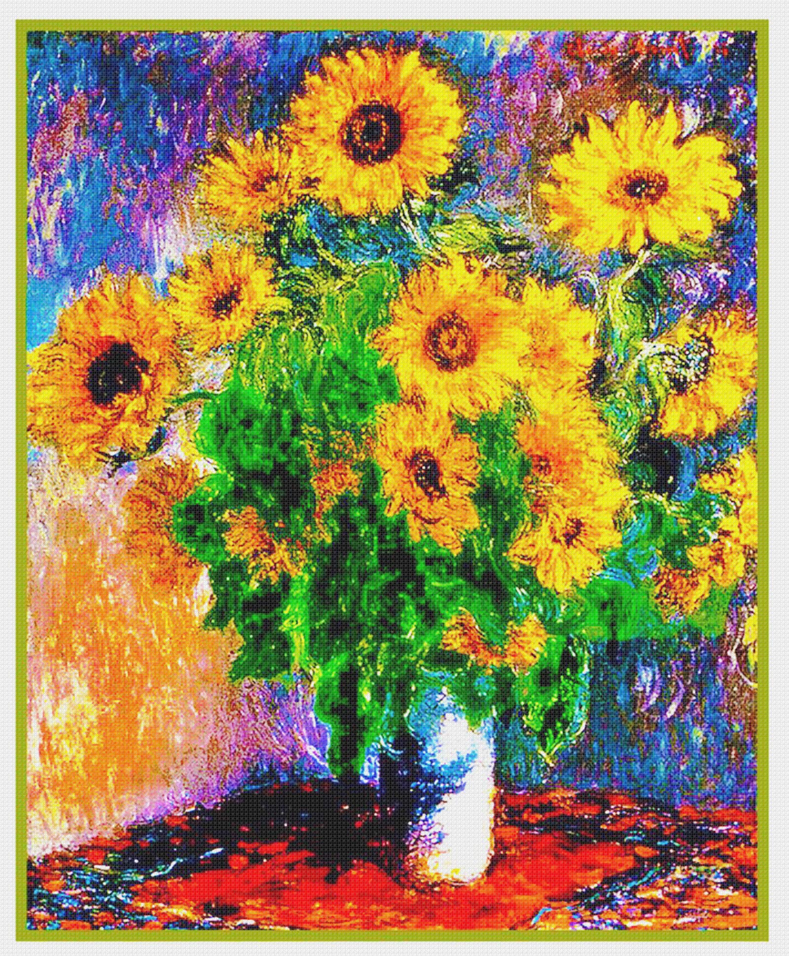 Claude Monet Sunflowers in Vase Counted Cross Stitch Kit with Needles & Thread - DIY Embroidery Art for Home Decor & Gift Giving