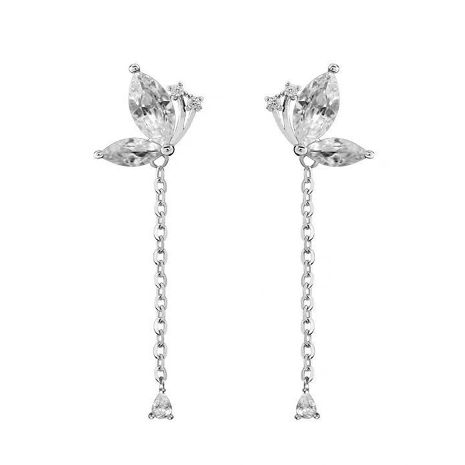Butterfly Tassel Drop Earrings for Women - Vintage French Style Elegant Crystal Dangle Earrings with Sparkling Rhinestones | Perfect for Parties, Weddings & Evening Events