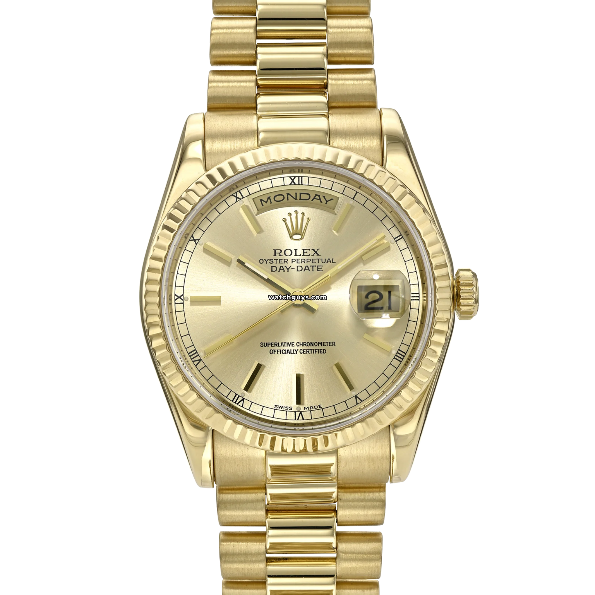 Rolex Day-Date 118238 18K Gold Men's Watch with Champagne Dial - Luxury Dress Watch for Business & Formal Occasions