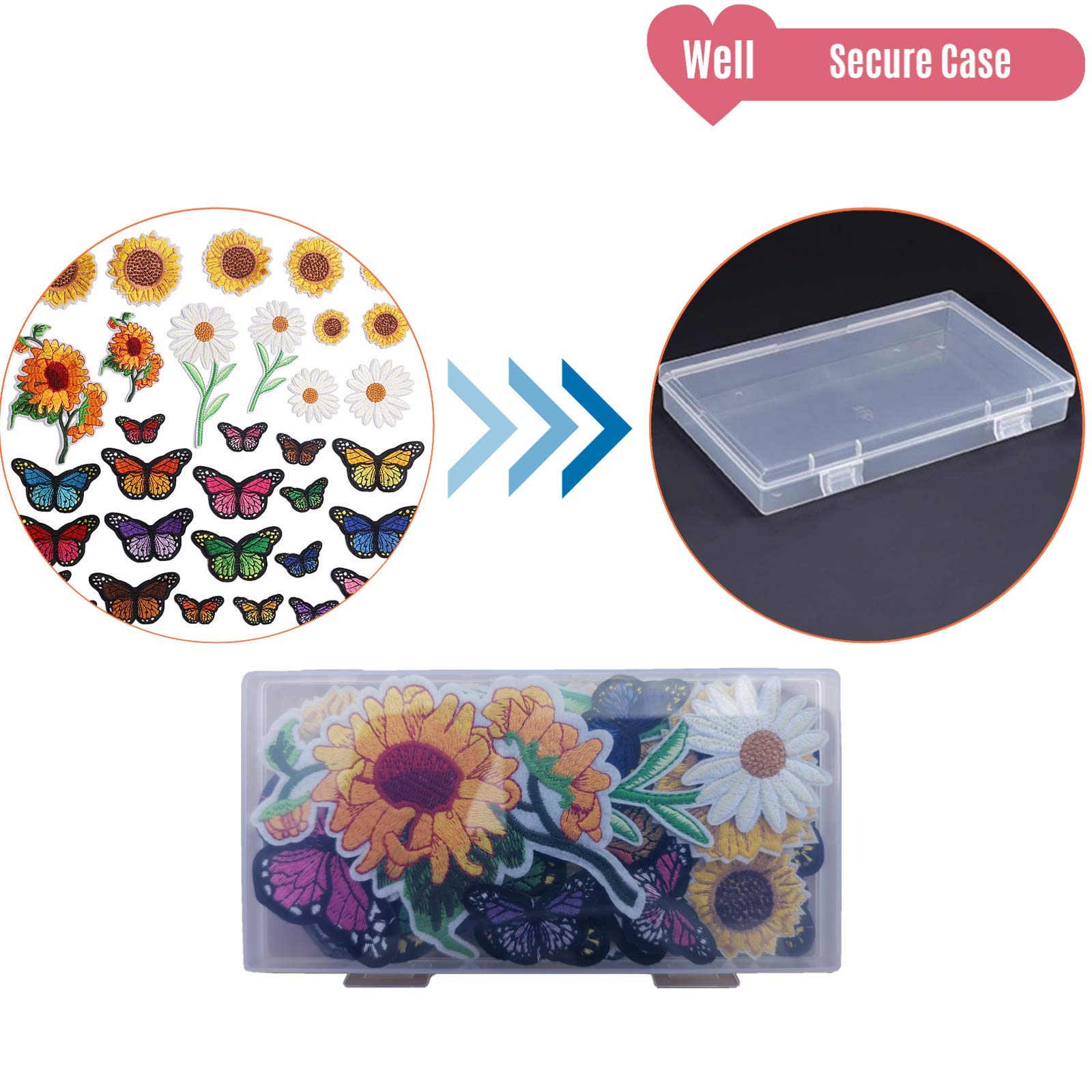 NNHOM 35-Piece Embroidered Iron-On Patch Set for Clothing - Sunflower & Butterfly Designs, Large Size Cute DIY Patches for Jeans, Bags, Jackets & Crafts | Perfect for DIY Fashion, Backpack Decor & Custom Clothing Projects