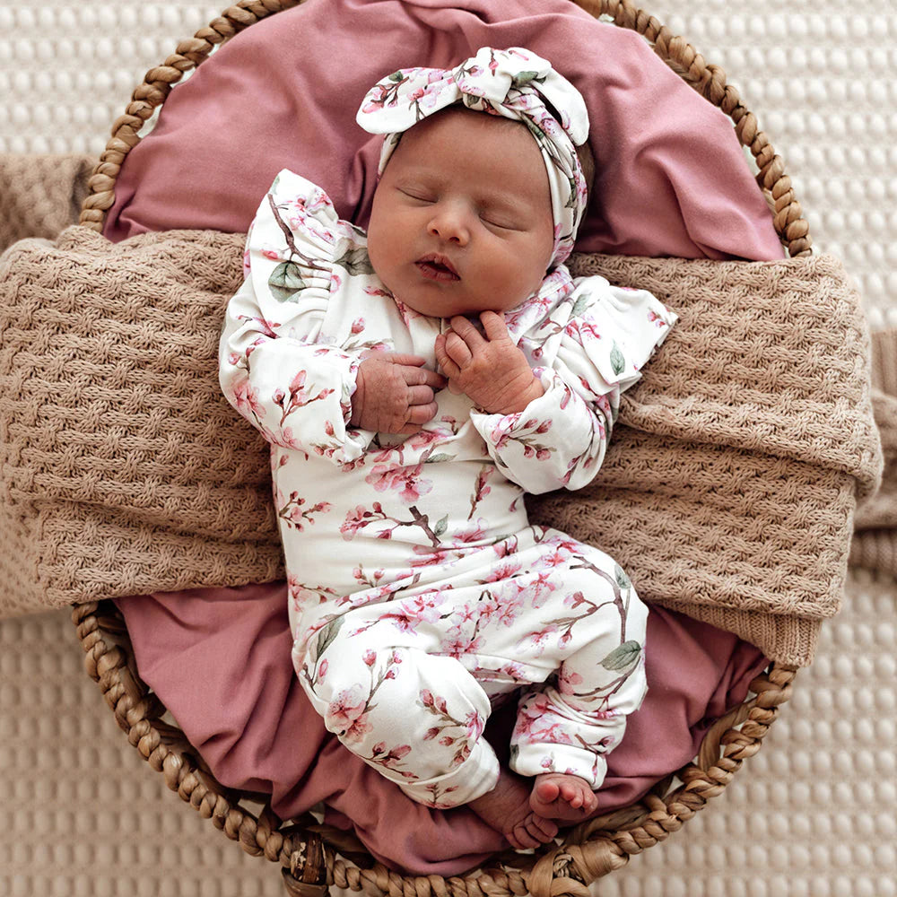 Organic Baby Growsuit - Snuggle Hunny Soft Cotton Cherry Blossom Print One-Piece Outfit for Newborns & Infants | Perfect for Playtime, Naptime & Photo Shoots