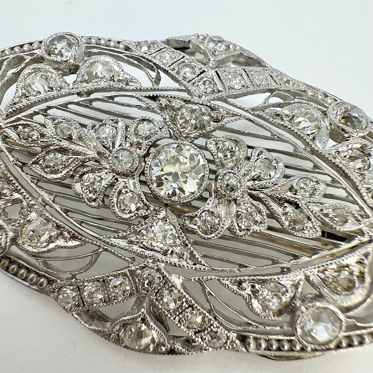 Vintage Platinum Diamond Brooch Pin - Elegant Antique Jewelry for Women - Perfect for Weddings, Parties & Special Occasions