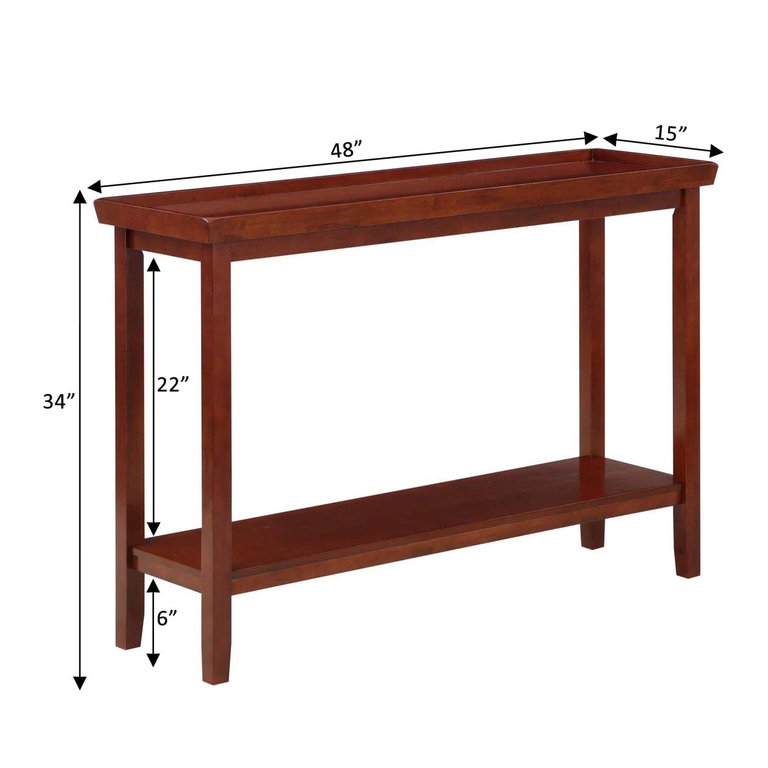 Convenience Concepts Ledgewood Console Table with Shelf - Mahogany Finish Entryway Sofa Table for Hallway, Living Room & Bedroom Decor