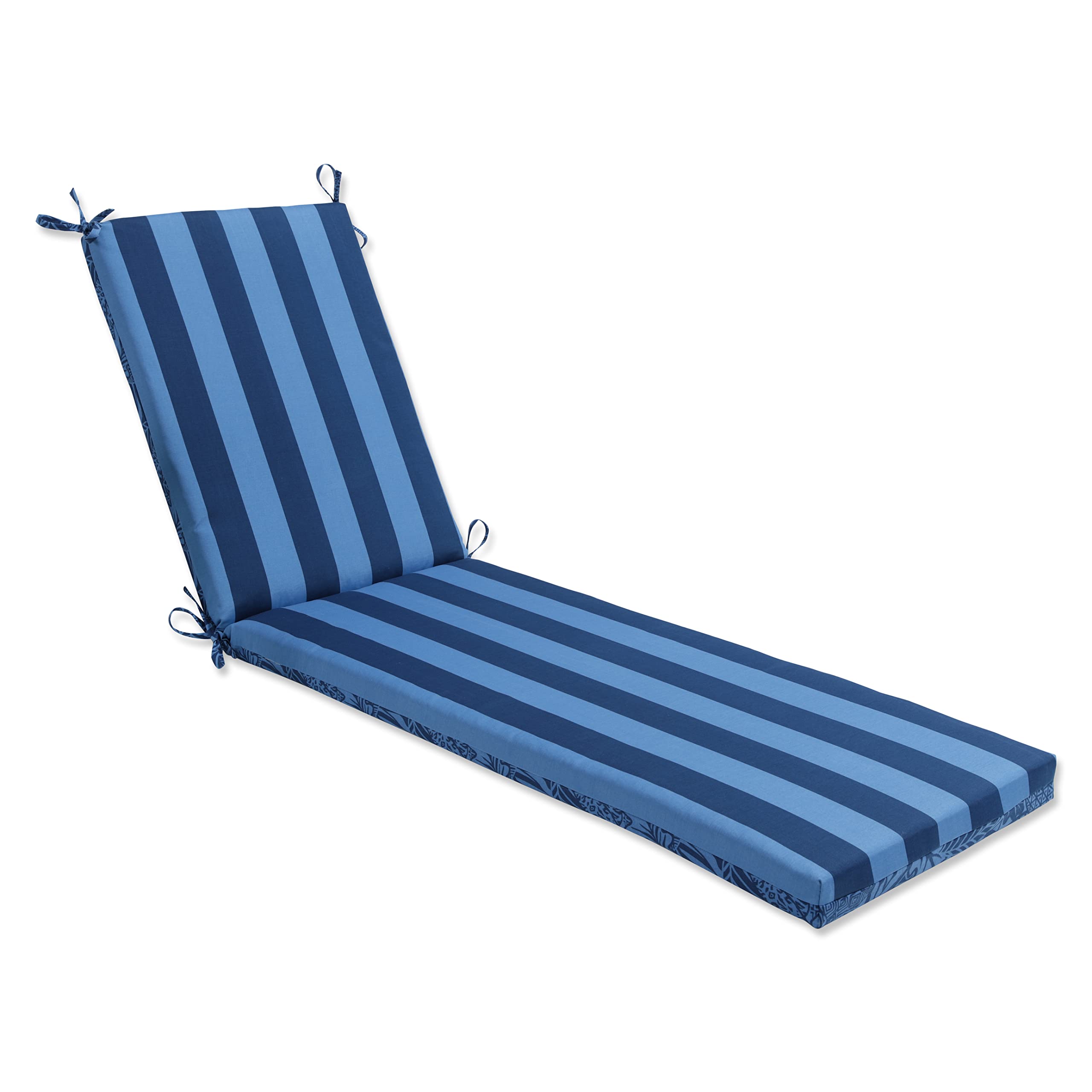 Reversible Botanical Stripe Indoor/Outdoor Chaise Lounge Cushion with Ties - Plush Fiber Fill, Weather & Fade Resistant - 80