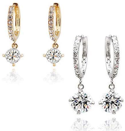 Shining Zircon Crystal Drop Dangle Earrings for Women - Golden Hoop Leverback Earrings with Sparkling Stones, Elegant Jewelry Gift for Her - Perfect for Parties, Weddings & Special Occasions