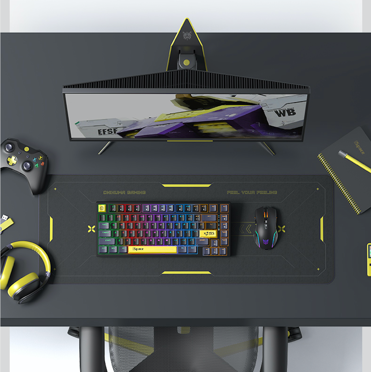 ONIKUMA G52 82-Key Wired Mechanical Gaming Keyboard with Blue Switches, RGB Rainbow Backlit, Compact USB Design for PC, Mac, Laptop - Perfect for Office Work, Gaming & Streaming
