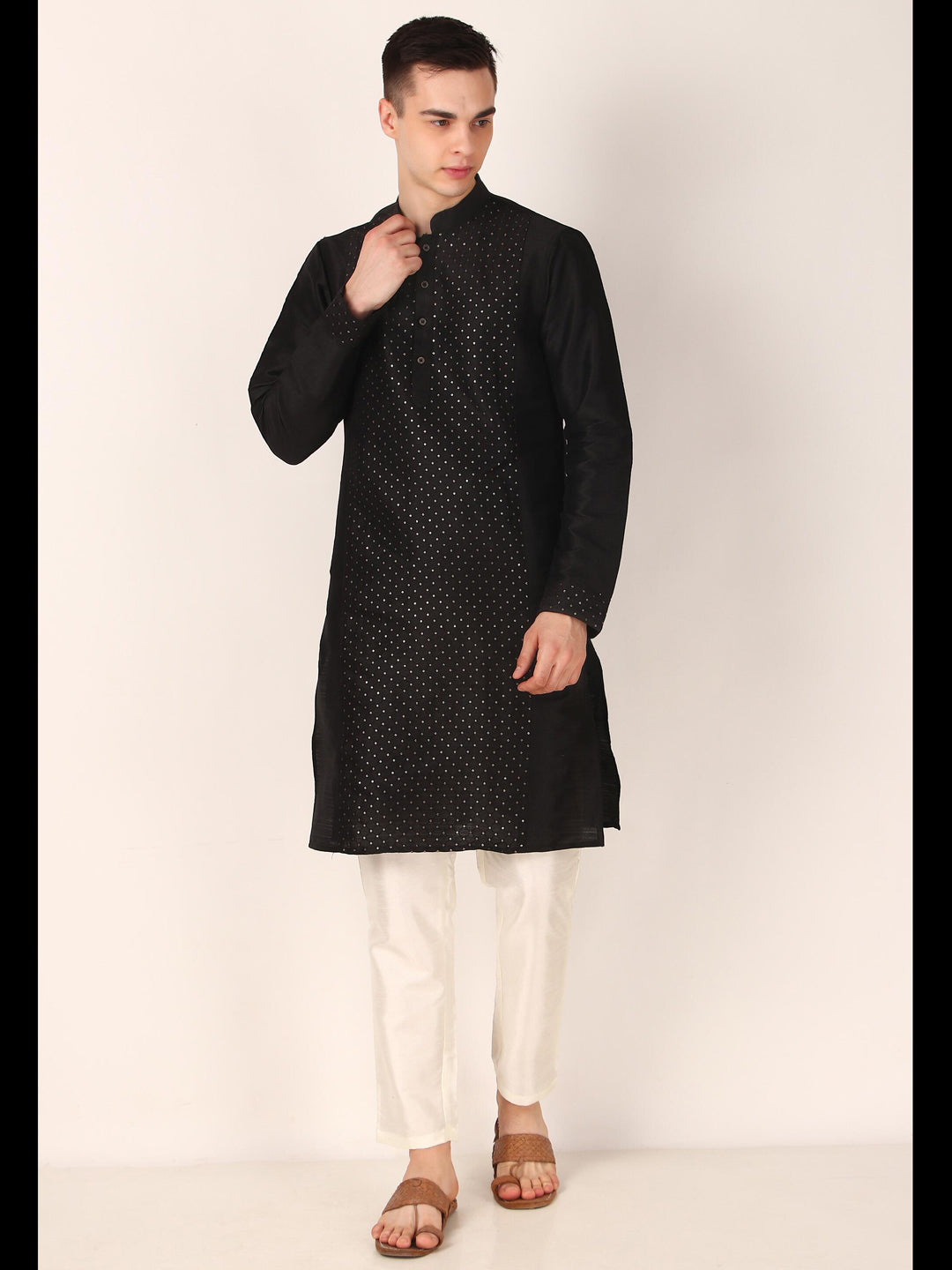 Stylish Black Designer Kurta Pajama with Mirror Embroidery - Perfect for Festivals, Weddings & Special Occasions