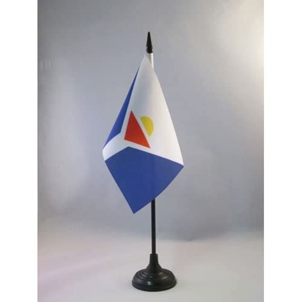 Saint Martin Table Flag 4x6 Inches | St. Martiner Mini Desk Flag with Black Plastic Base | Perfect for Office Decor, International Events & National Pride Displays