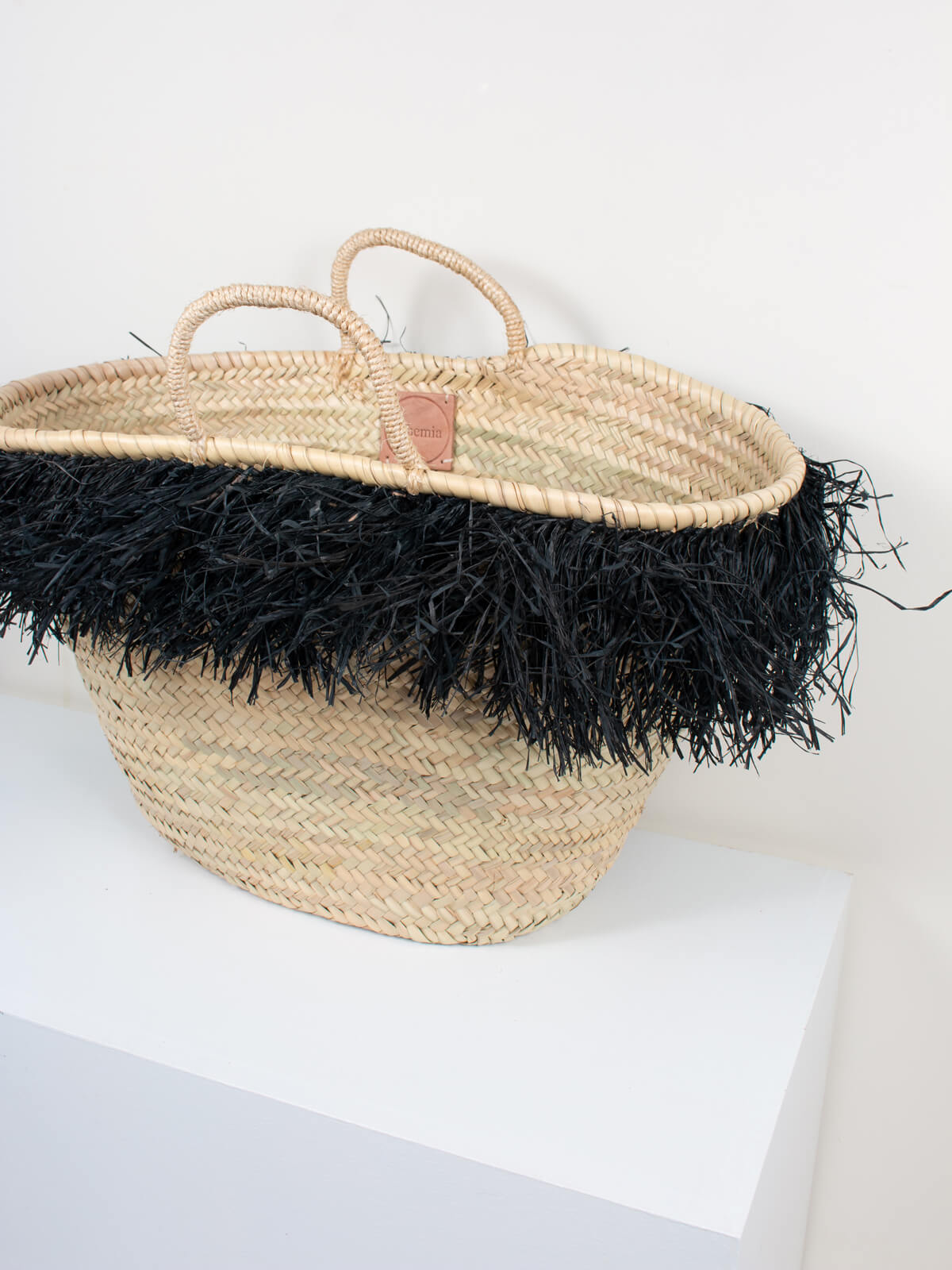 Stylish Black Raffia Tassel Basket - Handwoven Storage Organizer for Home Decor, Nursery, or Beach Essentials | Perfect for Laundry, Toys, and Blankets