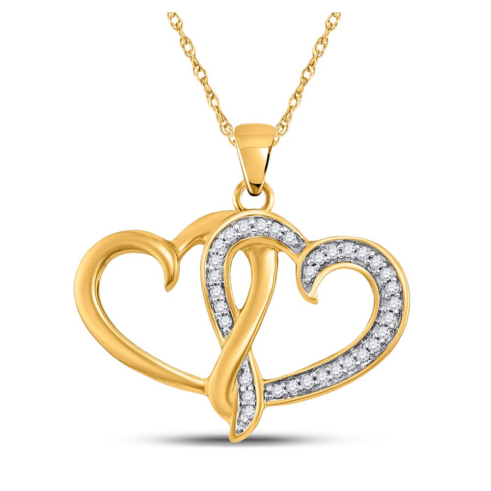 10Kt Yellow Gold Women's Round Diamond Double Heart Pendant Necklace - 1/10 Cttw, Elegant Jewelry Gift for Her, Perfect for Valentine's Day, Anniversary & Special Occasions