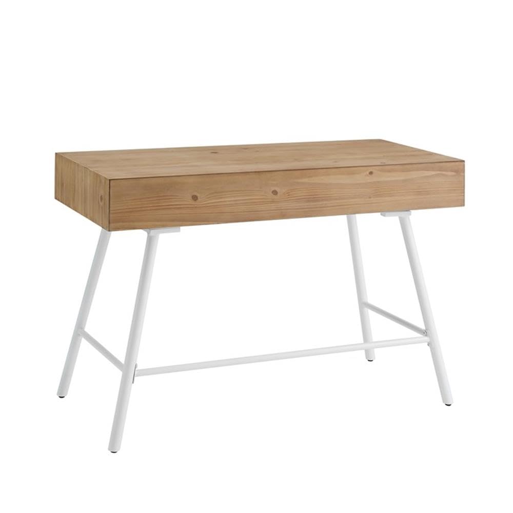 Modern White Wood and Metal 3-Drawer Writing Desk - Perfect for Home Office, Study Room & Small Workspaces