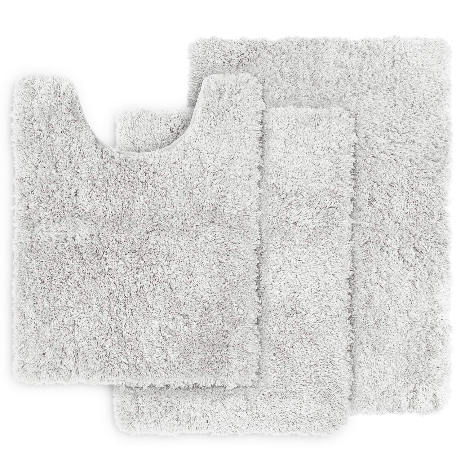 Clara Clark 3-Piece Shaggy Plush Bathroom Rug Set - Ultra Soft Non-Slip Bath Mat, Machine Washable & Quick Dry - Perfect for Bathroom, Shower & Vanity Areas - White