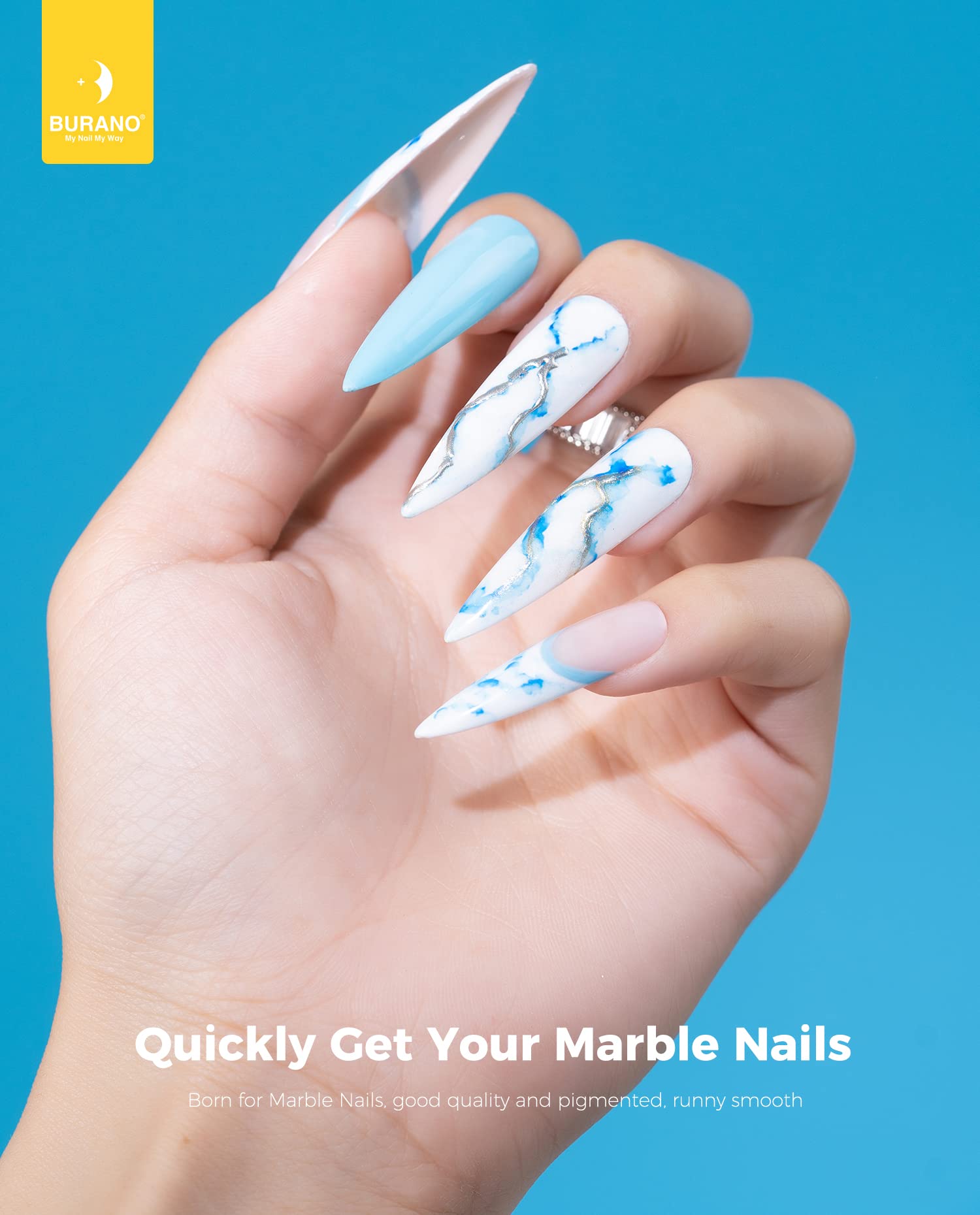 BURANO Marble Nail Gel Polish - Blooming Gel for DIY Nail Art, Marble Tints Nail Polish for Home & Salon Use (Blue 01) | Perfect for Manicures, Pedicures & Professional Nail Designs