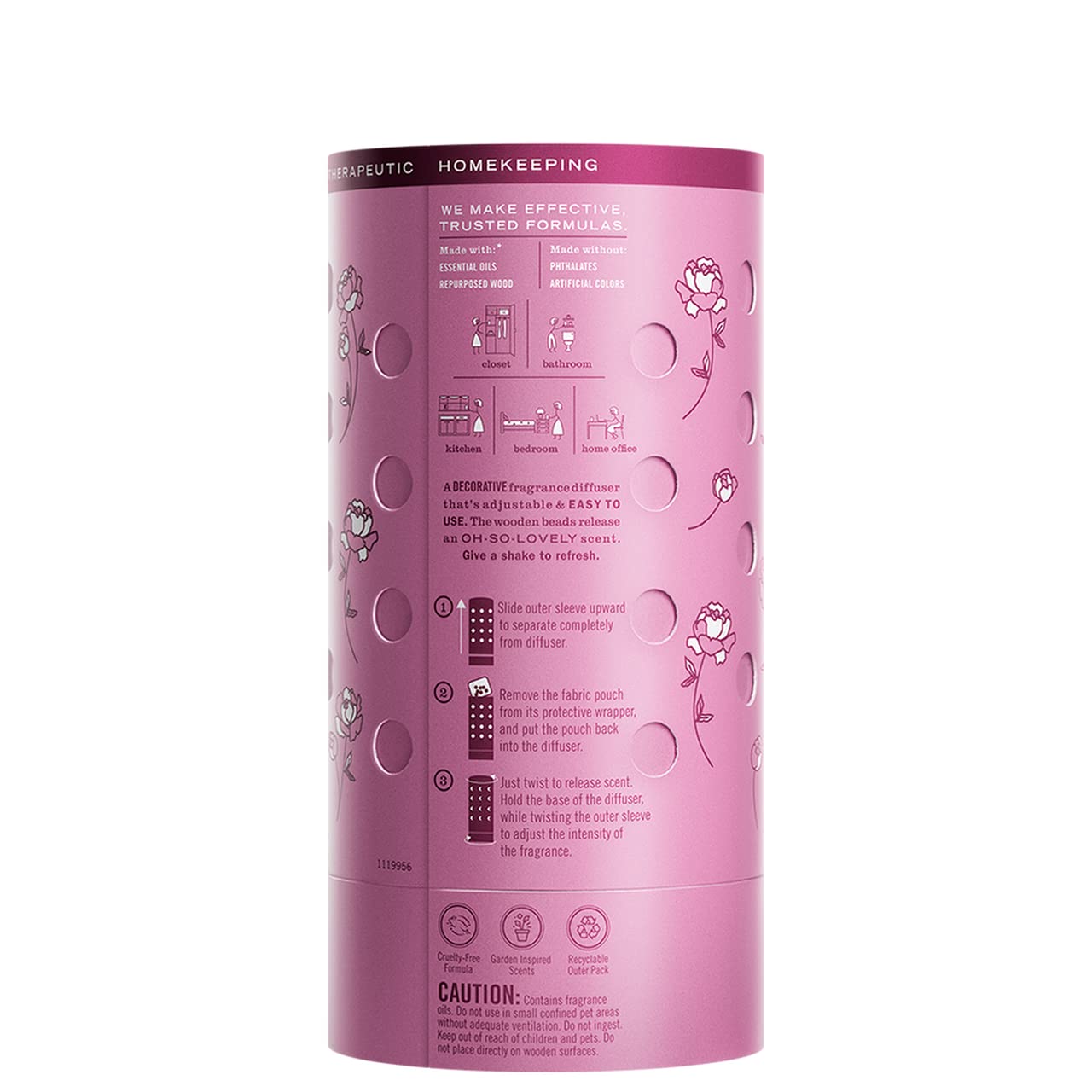 Mrs. Meyer's Clean Day Wood Bead Diffuser - Long-Lasting Peony Scented Air Freshener for Home & Office (45 Days of Fragrance, Pack of 3) | Perfect for Kitchen, Bedroom, Bathroom & Living Room Décor