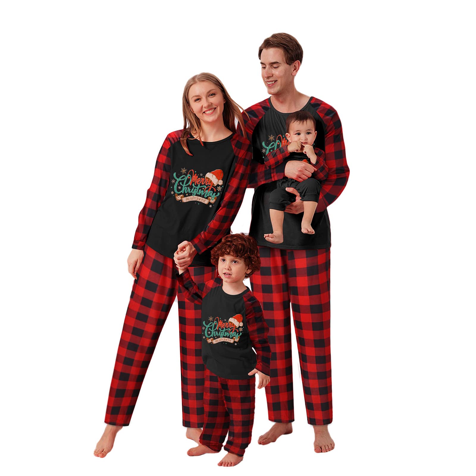 Nihewoo Family Matching Christmas Pajamas Set - Long Sleeve Pullover & Plaid Pants Holiday Sleepwear for Women, Men, Kids | Cozy Winter Lounge Outfit for Family Photos, Christmas Morning & Festive Gatherings