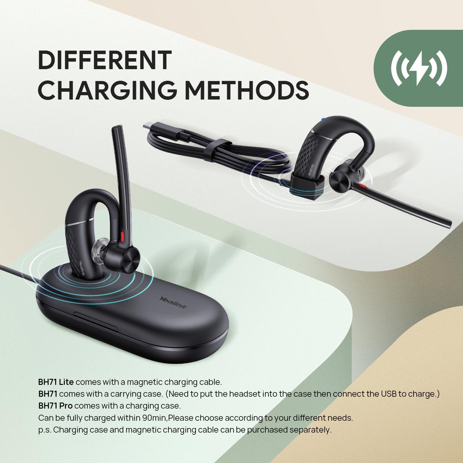 Yealink BH71 Lite Wireless Bluetooth Headset with Noise Cancelling Microphone - 10H Talk Time, Adjustable Ear Hook - Perfect for Cell Phone Calls, Driving, Office Work & Remote Meetings