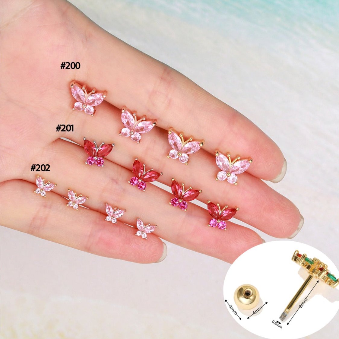 20G Butterfly Hypoallergenic Barbell Daith Stud Piercings - Surgical Steel Earrings for Sensitive Ears | Perfect for Cartilage, Helix & Tragus Piercing Jewelry | EGD0200