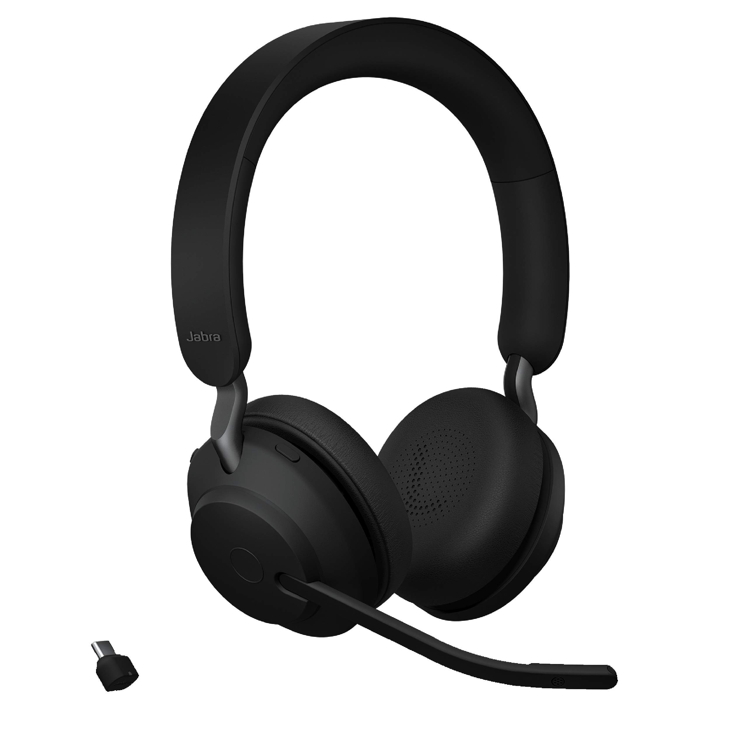 Jabra Evolve2 65 MS Wireless Bluetooth Headphones with Link380c - Stereo Headset for Calls & Music, 37H Battery Life, Passive Noise Cancelling (Renewed, Black) - Perfect for Home Office, Remote Work & Online Meetings