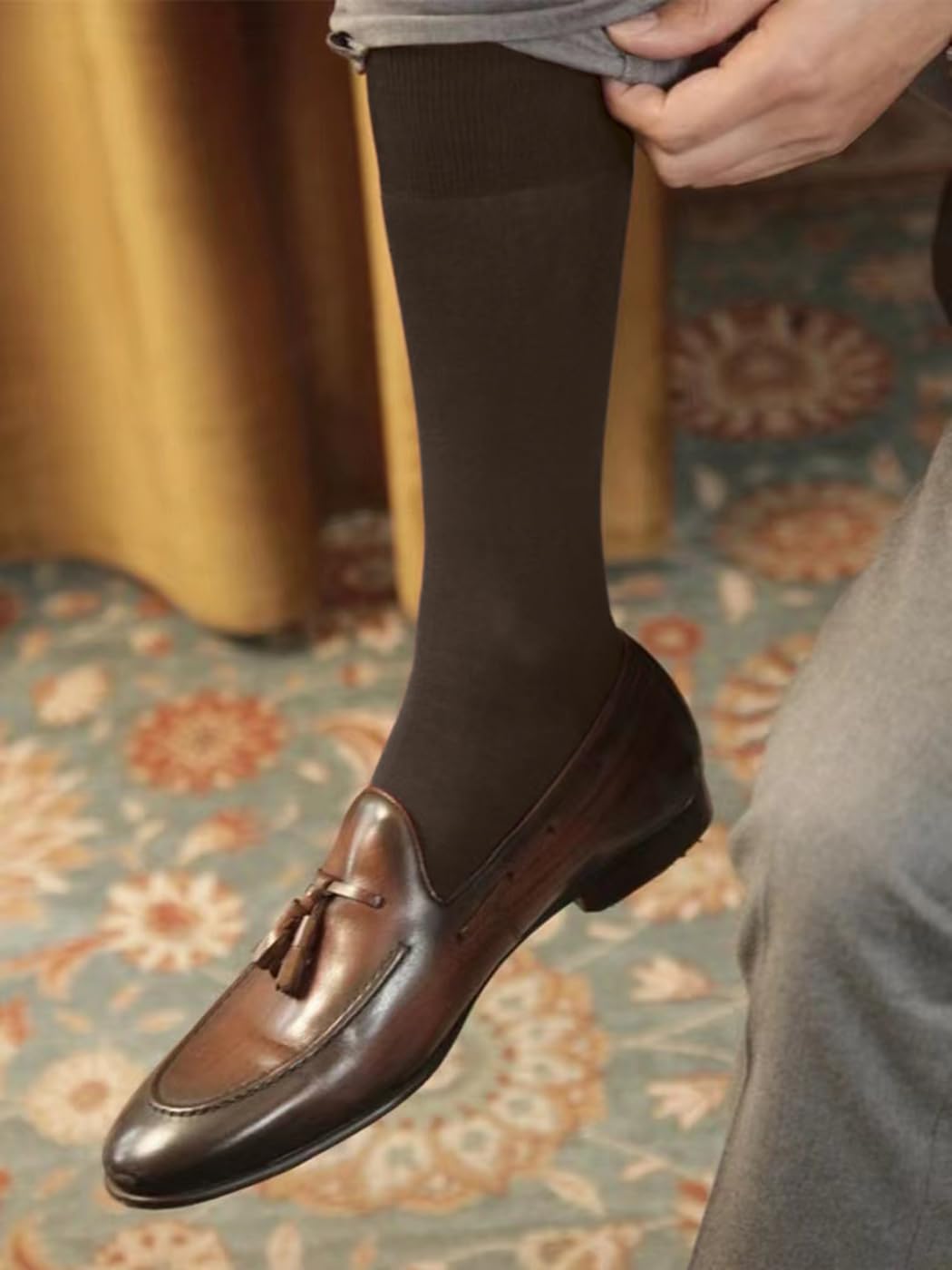 Premium Men's Dress Socks 5-Pack - 100% Cotton Business Formal Socks for Office & Wedding - Soft, Breathable, Calf-Length Crew Socks for Work, Dress Shoes & Everyday Comfort