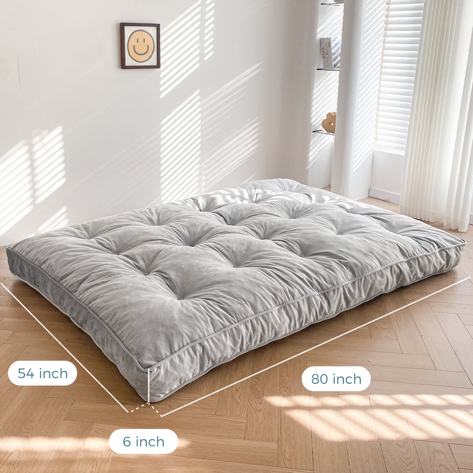 MAXYOYO 6-Inch Thick Velvet Futon Mattress for Sofa Bed - Soft & Comfortable Couch Bed Replacement (Grey) - Perfect for Small Spaces, Guest Rooms & Apartments