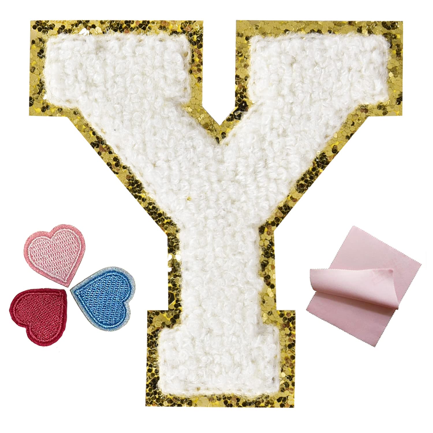 Iron On Patches for Clothing - 6Pcs Glitter Letter Stickers (3.14 Inch Height) - White Iron On Letters for Jackets, Denim, Bags & DIY Crafts - Washable & Durable Fabric Patches for Customization
