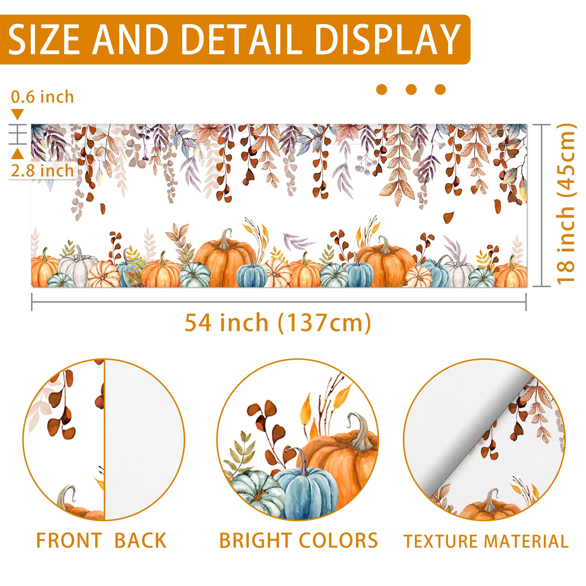 Orange Maple Leaf Pumpkin Curtain Valance - 54x18 Inch Fall Kitchen Decor with Rod Pocket for Small Windows | Thanksgiving Home Decor for Living Room & Bedroom | Seasonal Autumn Window Treatment for Cozy Home Atmosphere