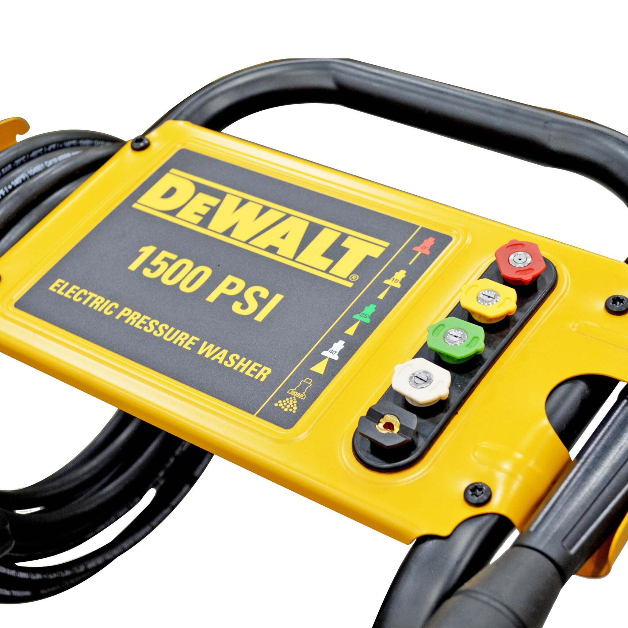 DeWalt DXPW1500E 1500 PSI Commercial Electric Pressure Washer - 2.0 GPM, 1.5HP Motor, Axial Cam Pump with Heavy Duty Hose & 5 Nozzles - Perfect for Driveway Cleaning, House Washing, Deck & Patio Maintenance