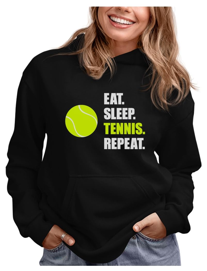 Eat Sleep Tennis Repeat Hoodie - Women's Sports Apparel Gift for Teen Girls & Players - Perfect for Tennis Matches, Training & Casual Wear