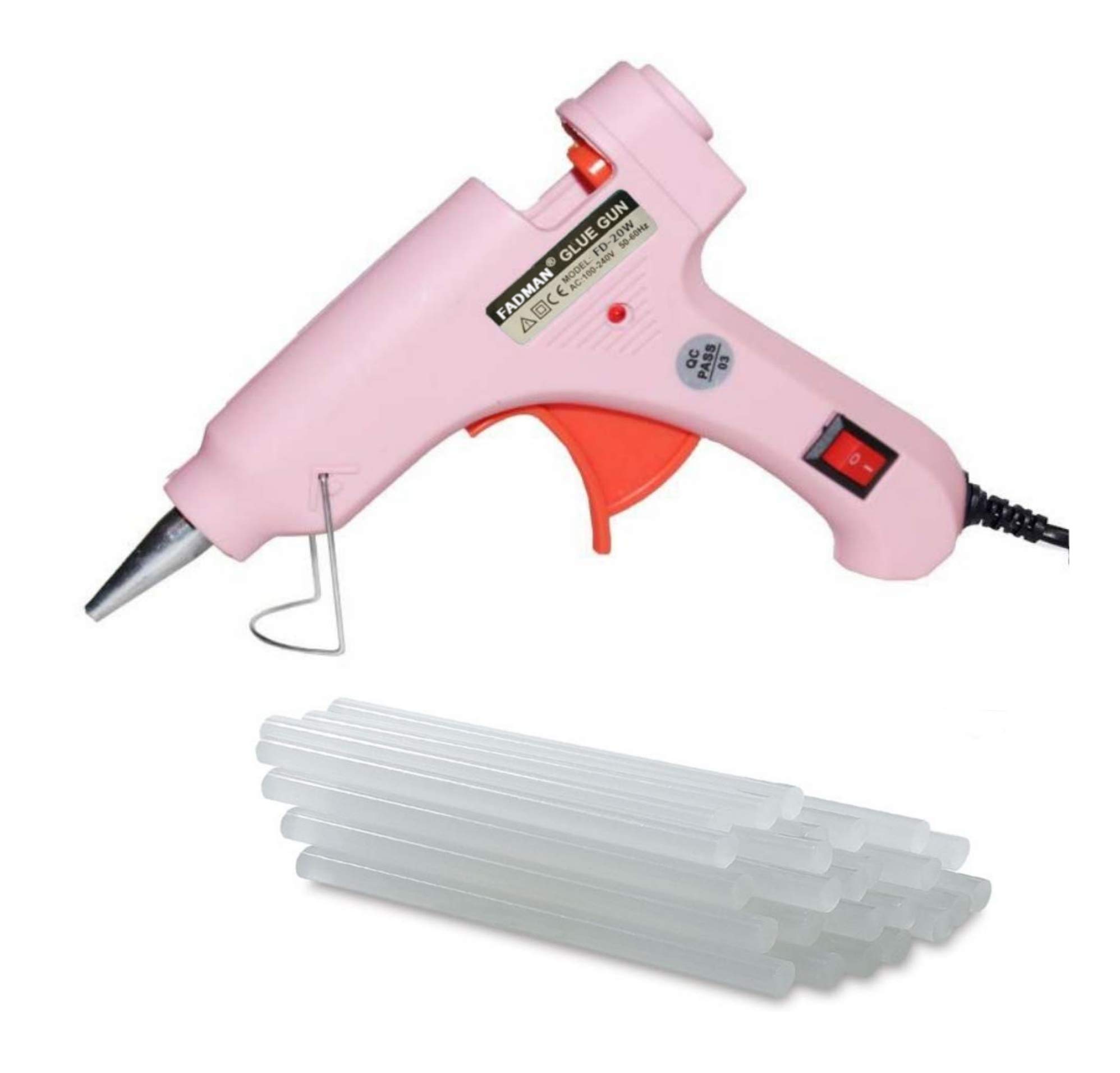 FADMAN 7mm Hot Melt Glue Gun Kit - 20W Mini Glue Gun with 15 Pink Glue Sticks, ON/OFF Switch & LED Indicator for DIY Crafts, Home Repairs, School Projects, and Scrapbooking
