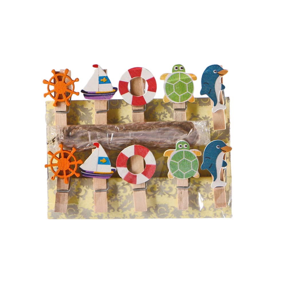 Amosfun Mini Wooden Clothespins - 10pcs Mediterranean Style Photo Clips for Hanging Pictures, Scrapbooking & DIY Crafts - Dolphin-Themed Decorative Clips for Home, Office & Party Decor