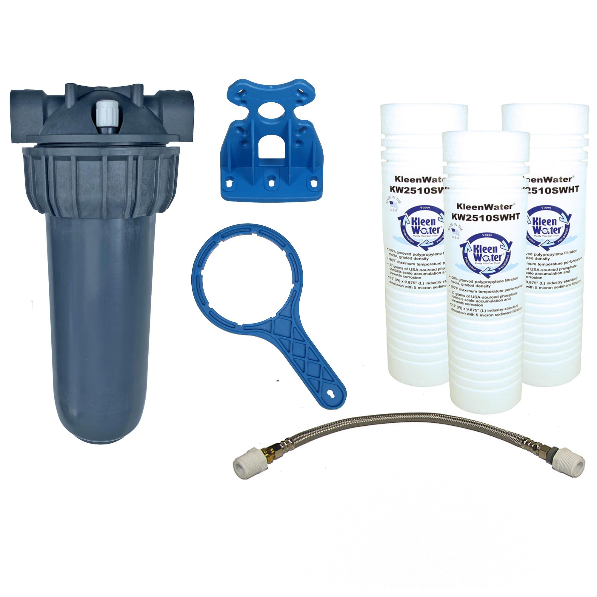 KleenWater KW2510HW Under Sink Dishwasher Water Filter System - Polyphosphate Hard Water Filter for Spot-Free Dishes & Glasses | Prevents Cloudy Film & Scale Buildup | Ideal for Homes with Hard Water Issues