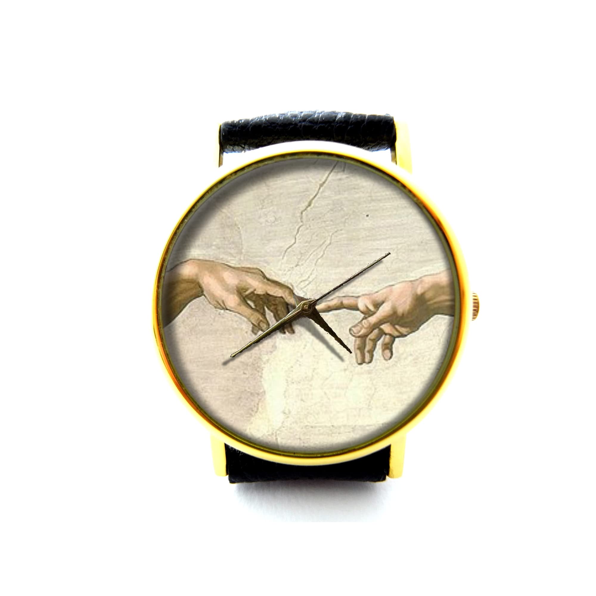 Michelangelo Art Leather Watch - Unisex Handmade Painting Watch for Men & Women - Stylish Gift for Art Lovers, Business & Casual Wear - P469